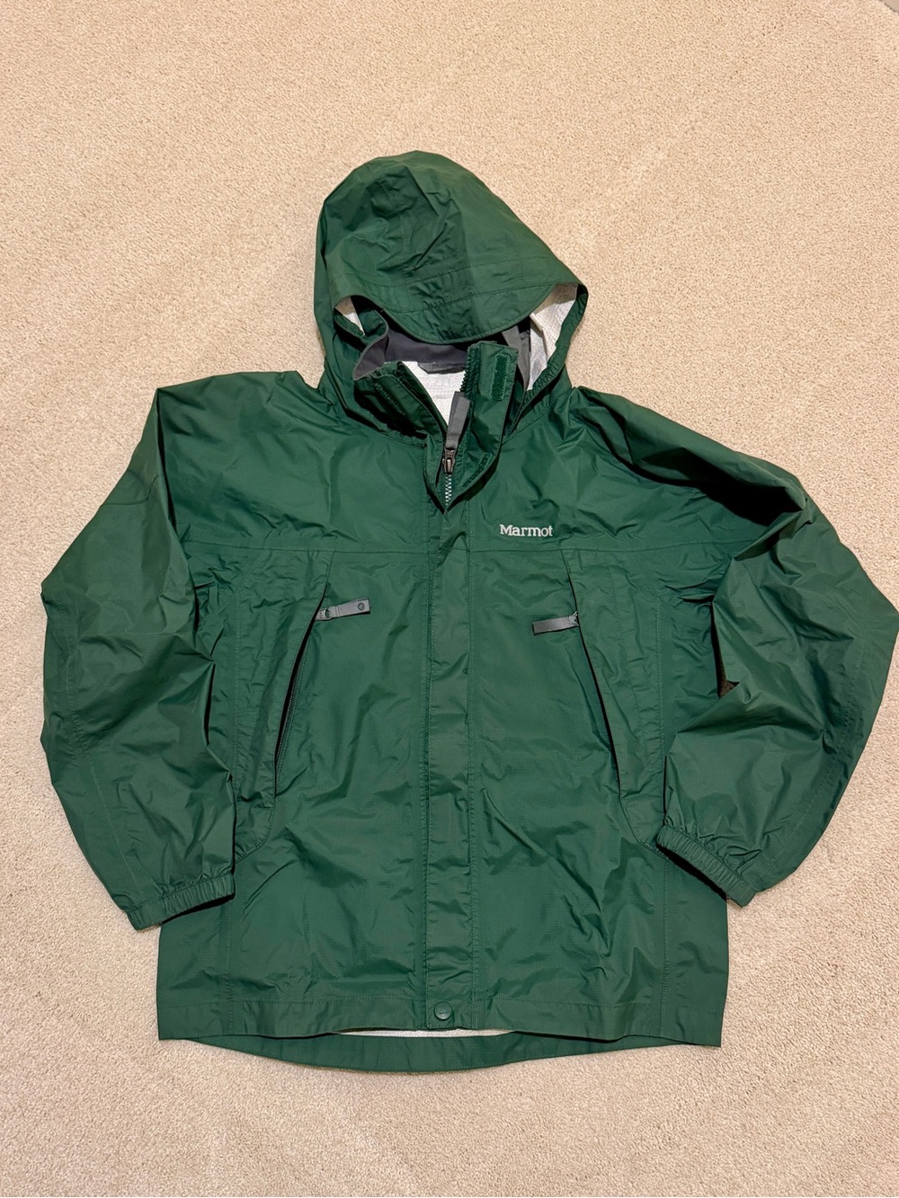 Marmot kids PreCip Eco Forest Green Hooded Raincoat